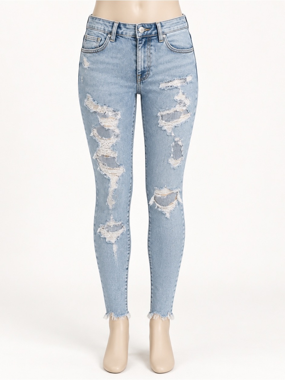 Bershka Light Blue Ripped Skinny Jeans